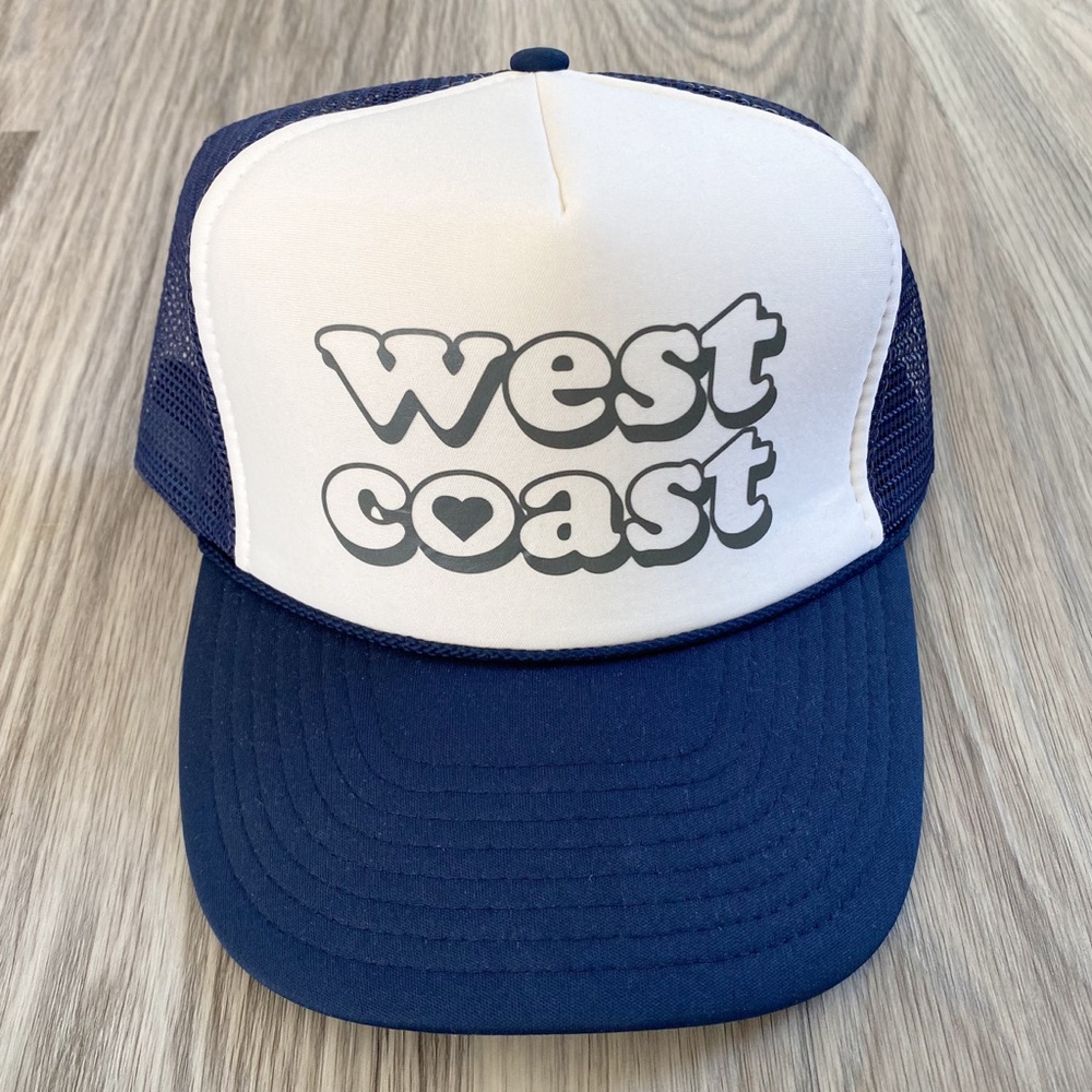 West Coast Trucker Hat Blue White Nissin Mesh Snapback Retro‎
